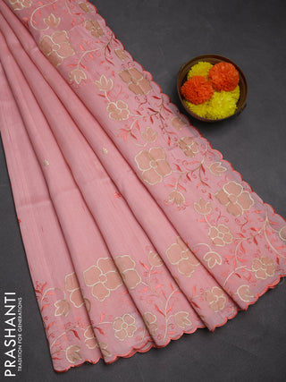 Peach Semi Raw Silk Saree - Embroidery Work