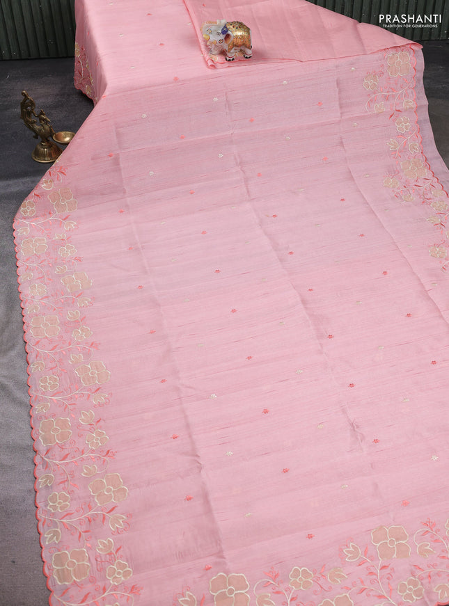 Peach Semi Raw Silk Saree - Embroidery Work