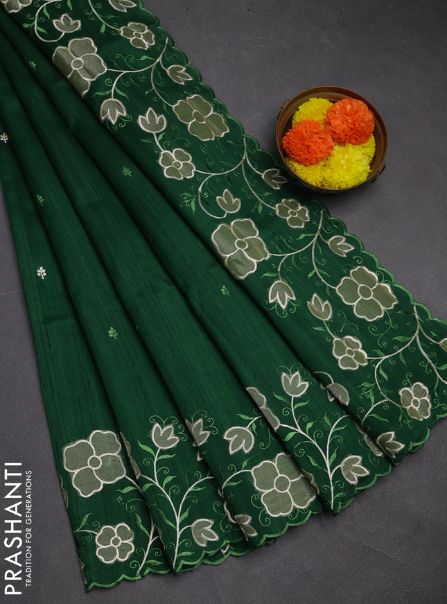 Green Semi Raw Silk Saree - Embroidery Work