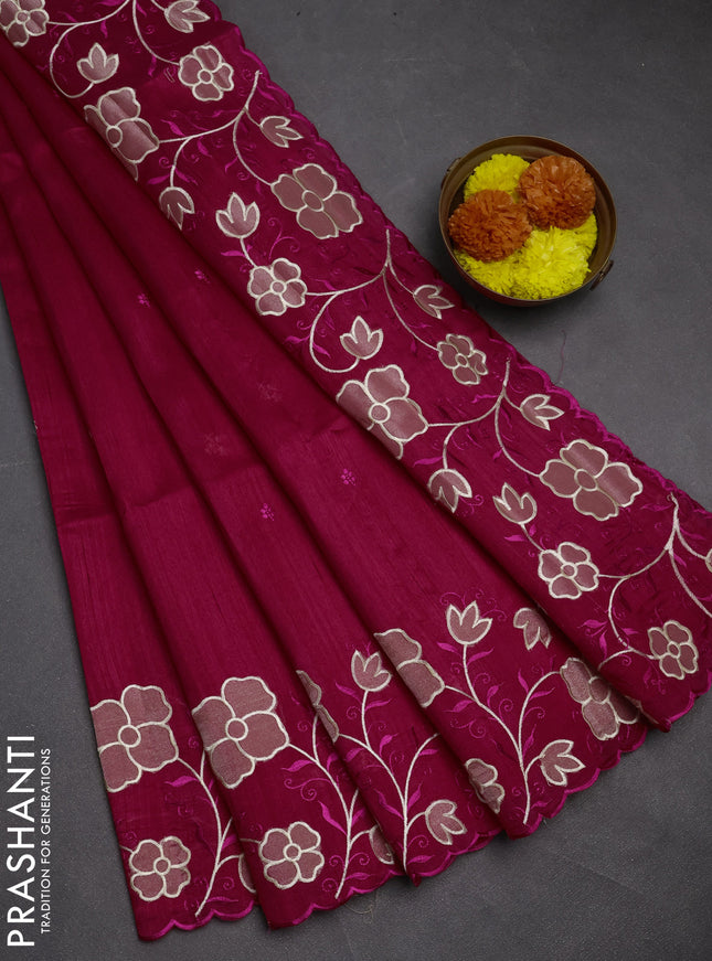 Pink Semi Raw Silk Saree - Embroidery Work