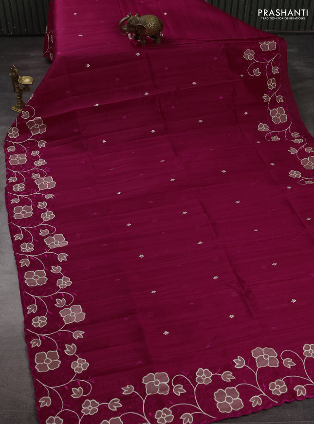 Pink Semi Raw Silk Saree - Embroidery Work
