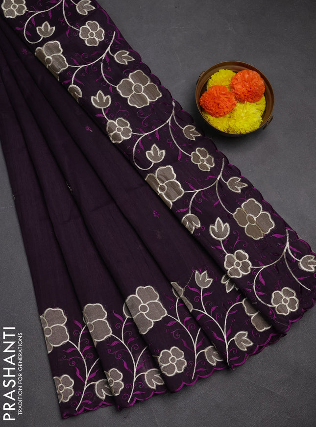 Purple Semi Raw Silk Saree - Embroidery Work