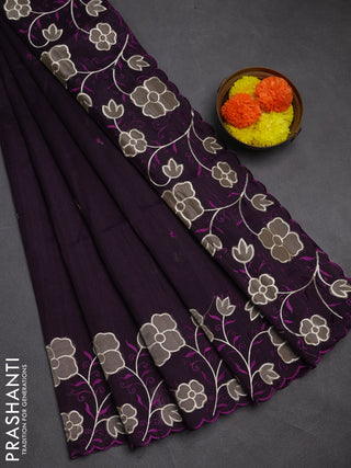 Purple Semi Raw Silk Saree - Embroidery Work