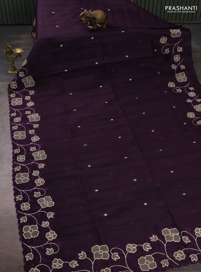 Purple Semi Raw Silk Saree - Embroidery Work