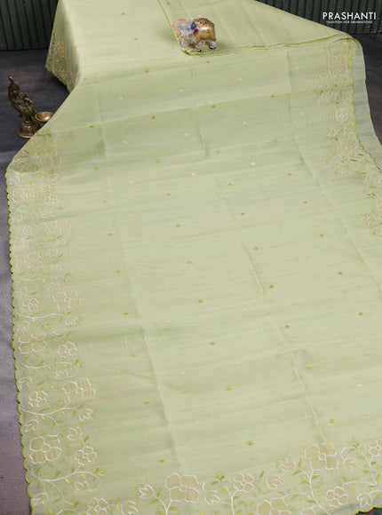 Pista Green Semi Raw Silk Saree - Embroidery Work