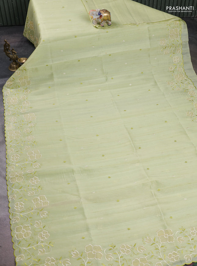 Pista Green Semi Raw Silk Saree - Embroidery Work