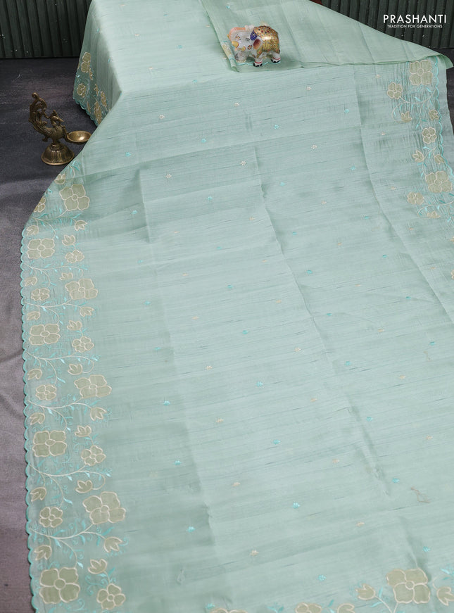 Pastel Green Semi Raw Silk Saree - Embroidery Work