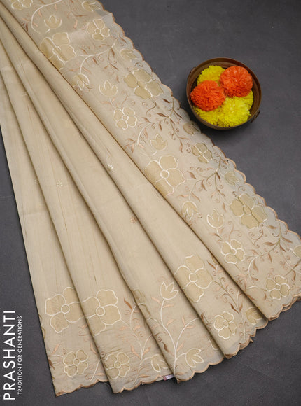 Beige Semi Raw Silk Saree - Embroidery Work