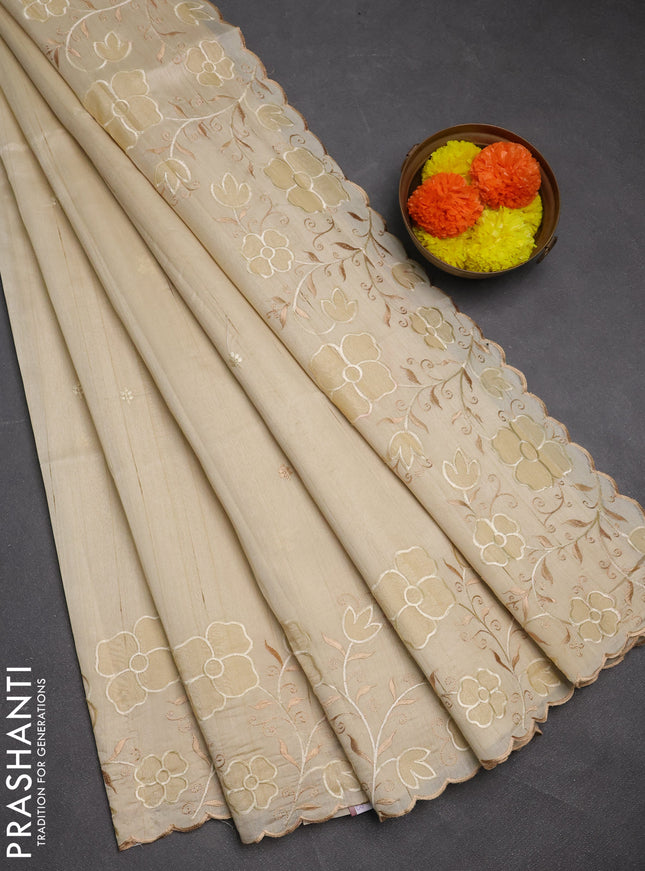 Beige Semi Raw Silk Saree - Embroidery Work
