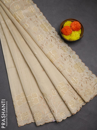 Beige Semi Raw Silk Saree - Embroidery Work