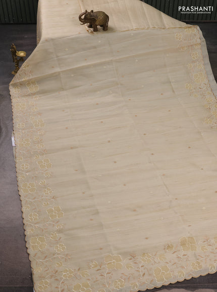 Beige Semi Raw Silk Saree - Embroidery Work