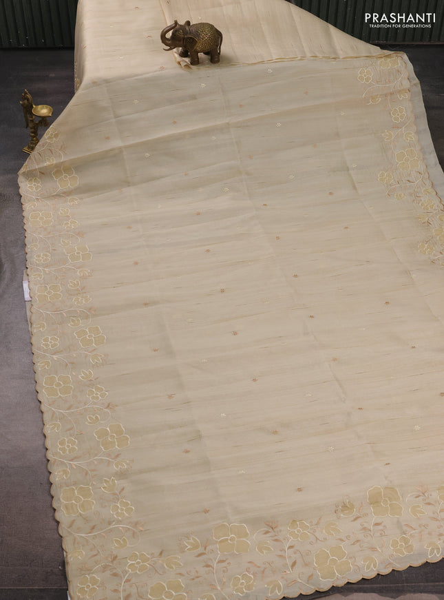 Beige Semi Raw Silk Saree - Embroidery Work