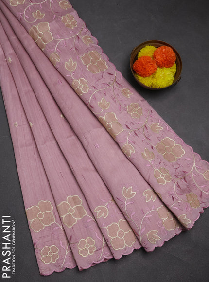 Pastel Pink Semi Raw Silk Saree - Embroidery Work
