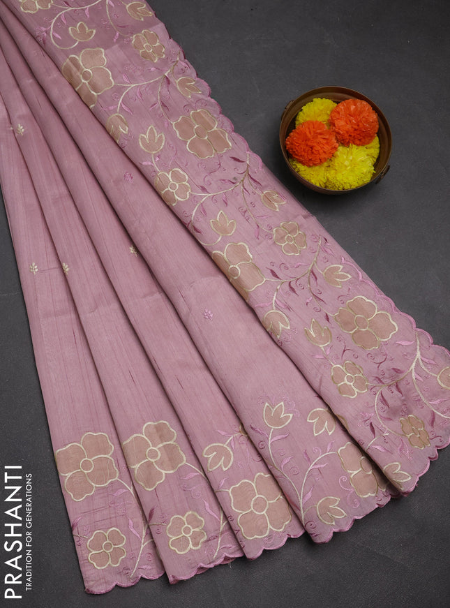 Pastel Pink Semi Raw Silk Saree - Embroidery Work