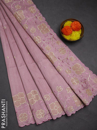 Pastel Pink Semi Raw Silk Saree - Embroidery Work
