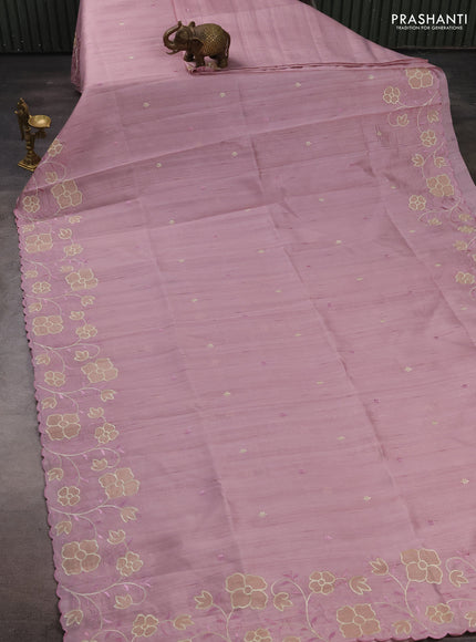 Pastel Pink Semi Raw Silk Saree - Embroidery Work