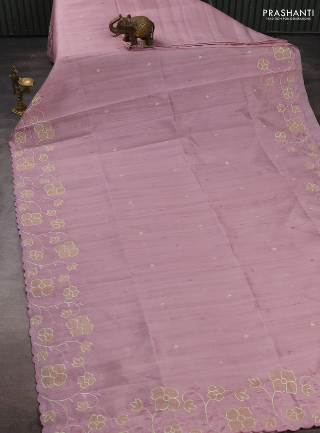 Pastel Pink Semi Raw Silk Saree - Embroidery Work