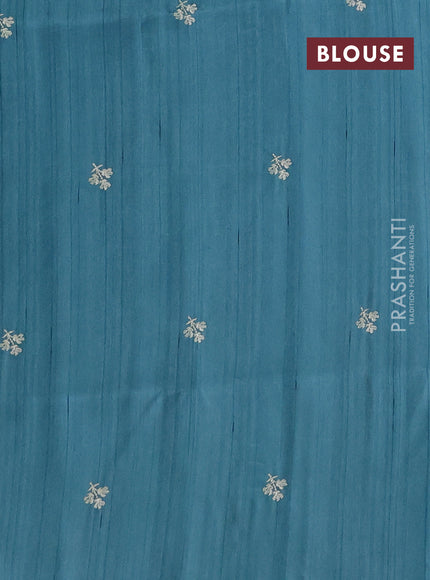 Teal Blue Semi Raw Silk Saree - Embroidery Work