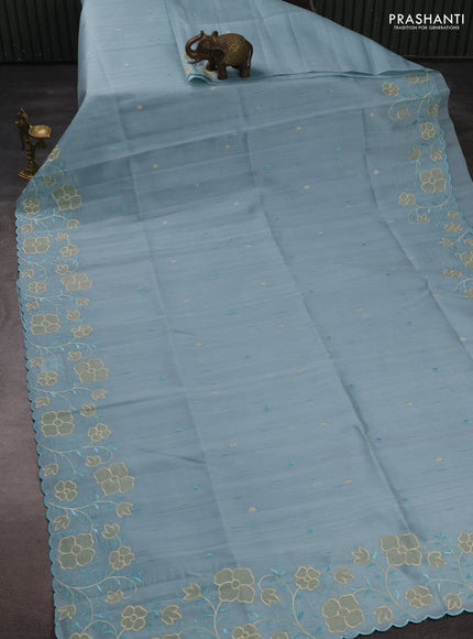 Pastel Blue Semi Raw Silk Saree - Embroidery Work
