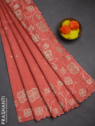 Peach Semi Raw Silk Saree - Embroidery Work