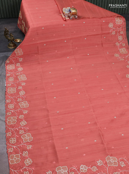 Peach Semi Raw Silk Saree - Embroidery Work