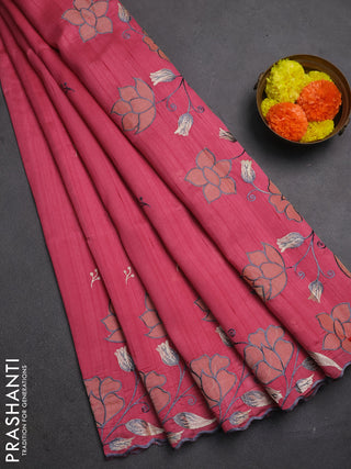 Peach Pink Semi Raw Silk Saree - Embroidery Work