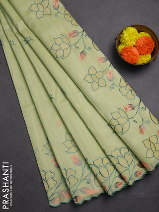 Pista Green Semi Raw Silk Saree - Embroidery Work