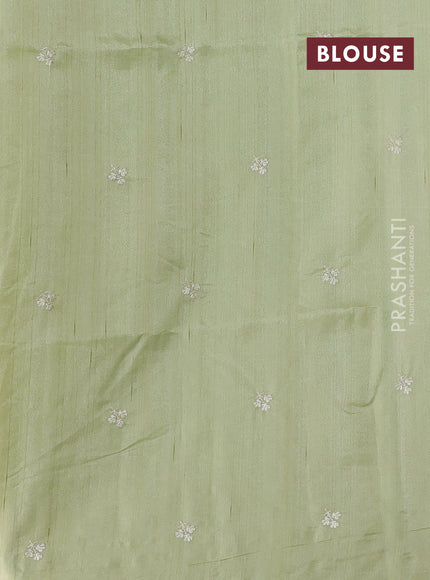 Pista Green Semi Raw Silk Saree - Embroidery Work