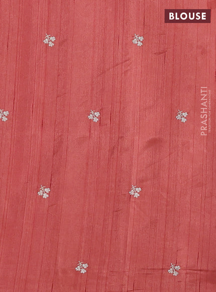 Dark Peach Shade Semi Raw Silk Saree - Embroidery Work