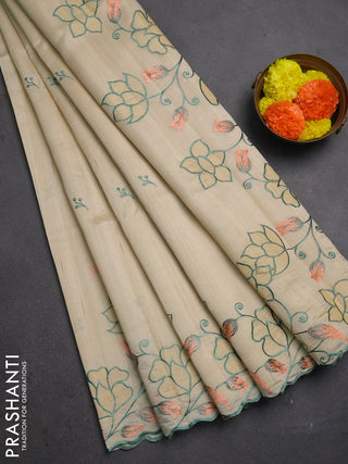 Beige Semi Raw Silk Saree - Embroidery Work