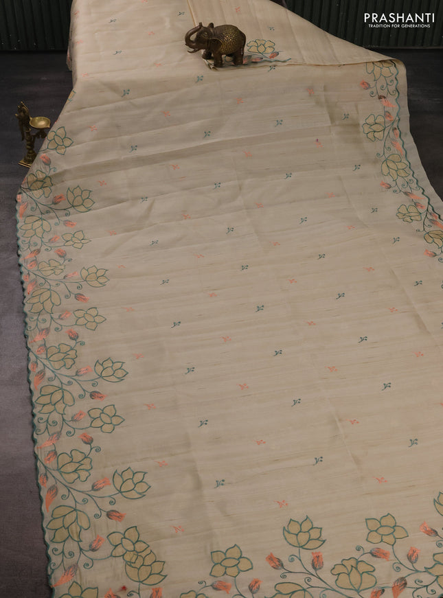 Beige Semi Raw Silk Saree - Embroidery Work
