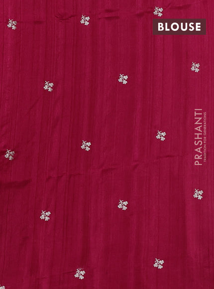 Dark Pink Semi Raw Silk Saree - Embroidery Work