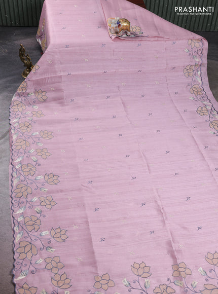 Pastel Pink Semi Raw Silk Saree - Embroidery Work