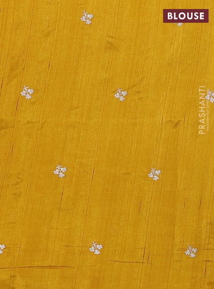 Mustard Yellow Semi Raw Silk Saree - Embroidery Work