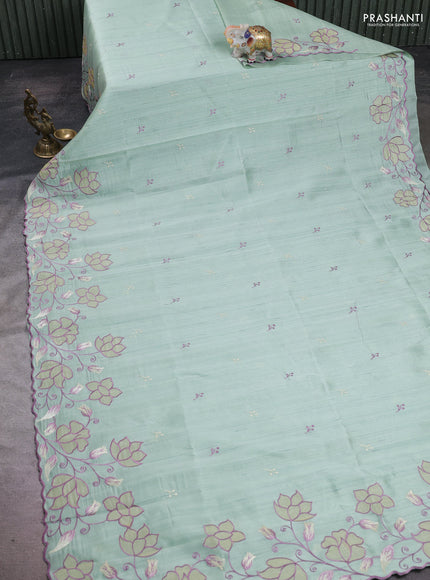 Pastel Green Semi Raw Silk Saree - Embroidery Work