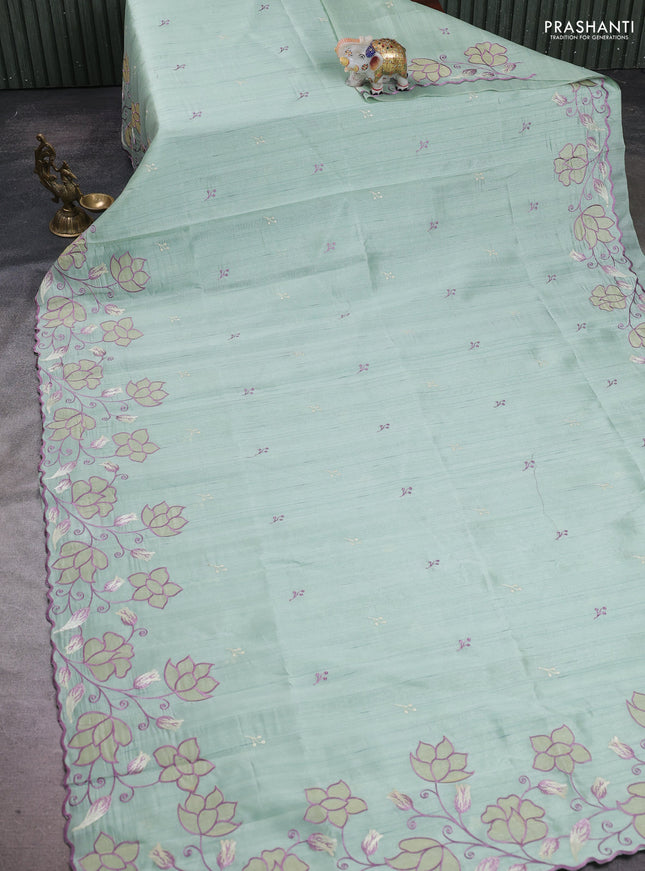 Pastel Green Semi Raw Silk Saree - Embroidery Work