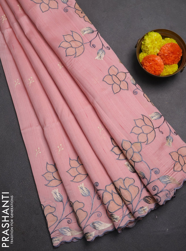 Peach Shade Semi Raw Silk Saree - Embroidery Work