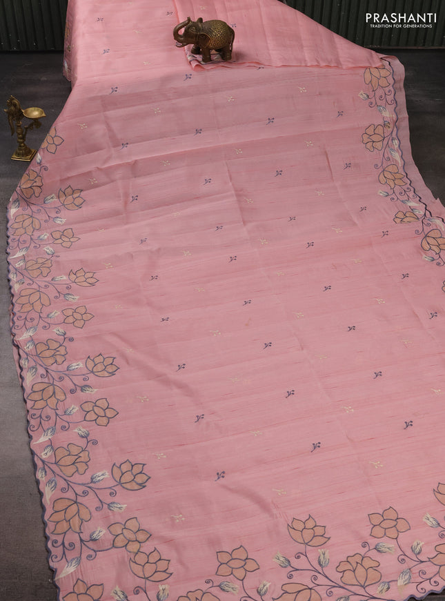Peach Shade Semi Raw Silk Saree - Embroidery Work