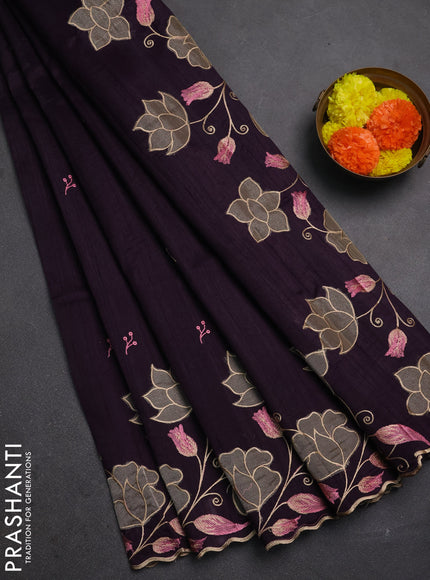 Deep Purple Semi Raw Silk Saree - Embroidery Work