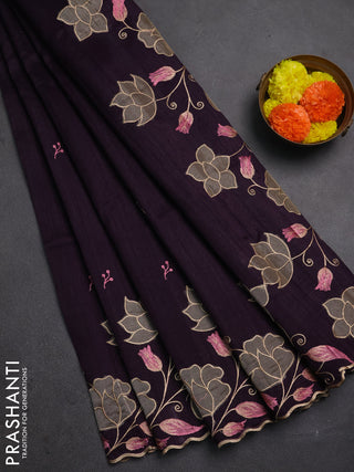 Deep Purple Semi Raw Silk Saree - Embroidery Work