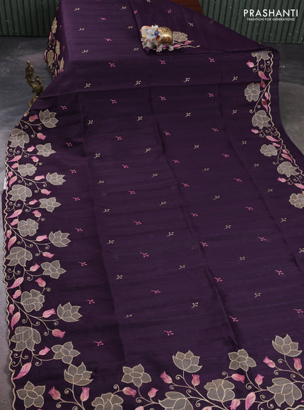 Deep Purple Semi Raw Silk Saree - Embroidery Work