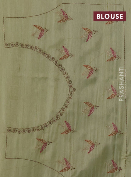 Pista Green Semi Raw Silk Saree - Embroidery Work