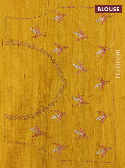 Mustard Yellow Semi Raw Silk Saree - Embroidery Work
