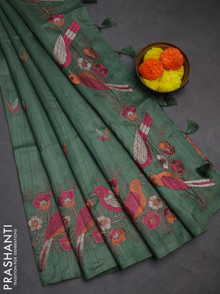 Green Semi Raw Silk Saree - Embroidery Work