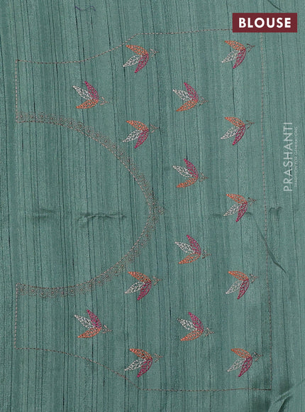 Green Semi Raw Silk Saree - Embroidery Work