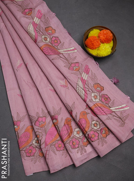 Pastel Pink Semi Raw Silk Saree - Embroidery Work