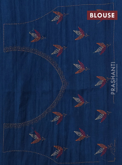 Peacock Green Semi Raw Silk Saree - Embroidery Work