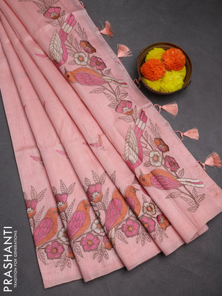 Peach  Semi Raw Silk Saree - Embroidery Work