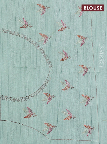 Pastel  Green Semi Raw Silk Saree - Embroidery Work