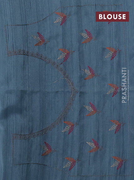 Blue Semi Raw Silk Saree - Embroidery Work